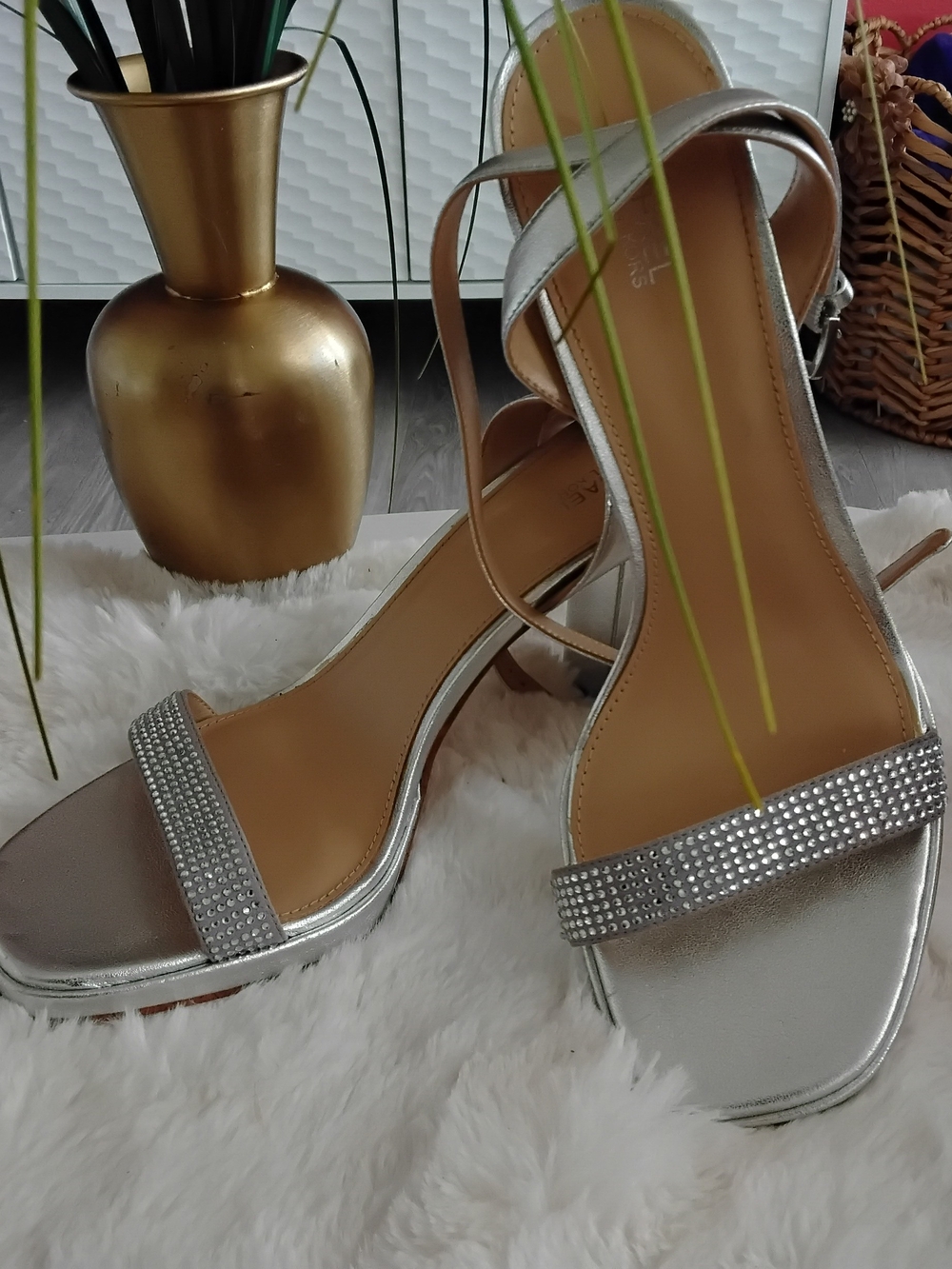 Michael Kors Women's Silver Rhinestone Ankle Strap Sandals